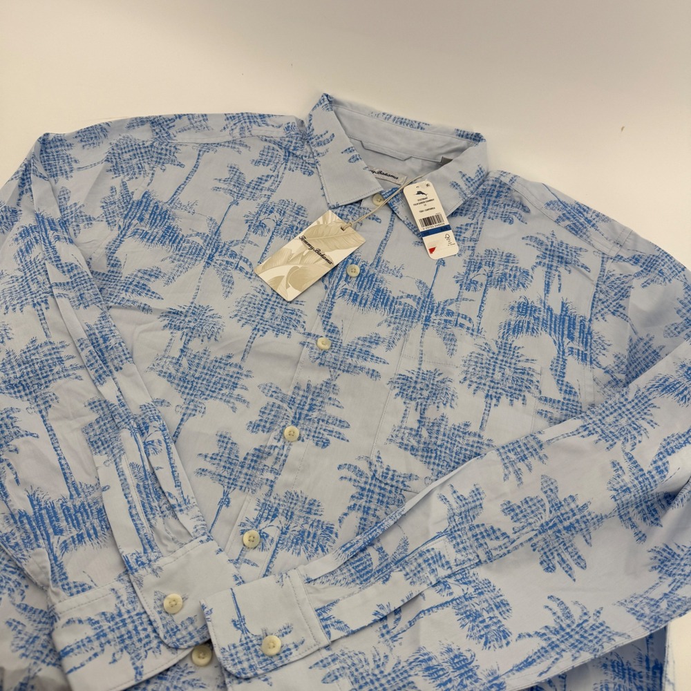 Tommy Bahama Palm Garden Chambray LS Shirt Blue Palm Tree ST327084MY XL‎